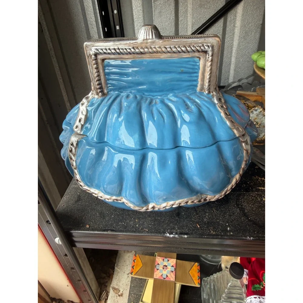 International Bazaar Blue Ceramic Coin Purse‎ Cookie Jar Vintage Style Canister